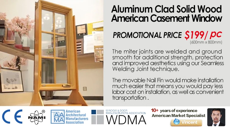 Wood clad aluminum awning window with new design