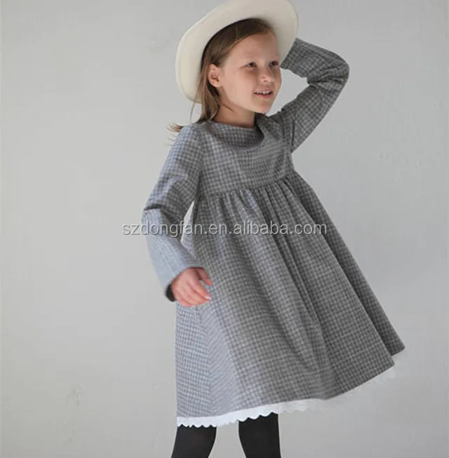 Каждый день для маленьких девочек шерстяная одежда зимнее платье Серый клетчатый детское платье