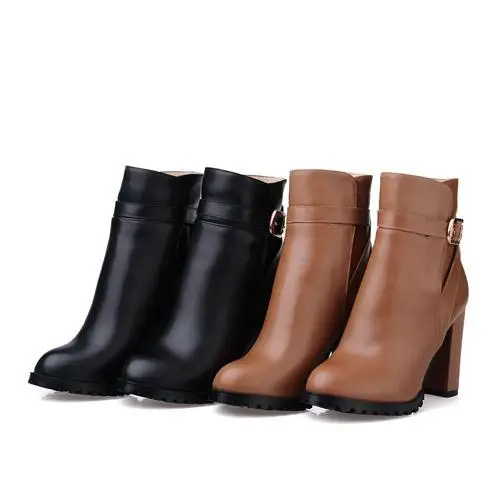 Plus size women shoes Full Grain Leather Pointed Toe Square heel Soft Leather Fashion Boots lady shoes FREE SHIPPING