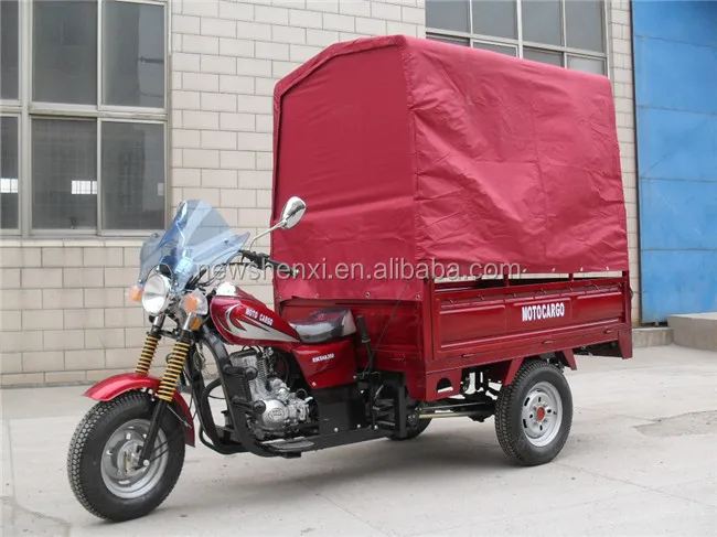 Chinese Cargo Tricycle with Cabin Front Back wheels Drum