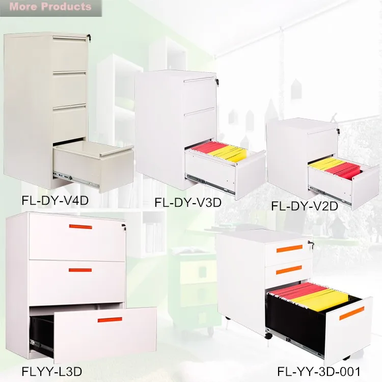 Under desk movable small colorful metal 3 drawer filing cabinet