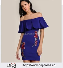 Women Sexy Off-Shoulder Party Dresses Embroidered Applique Elegant Bodycon Mini Dress
