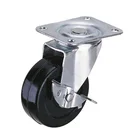 black rubber caster 40mm light duty castor rubber contact wheel with side stopper