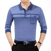 Middle age stripe polo neck long sleeve loose man poly&cotton breathable cheap knitted man sweater