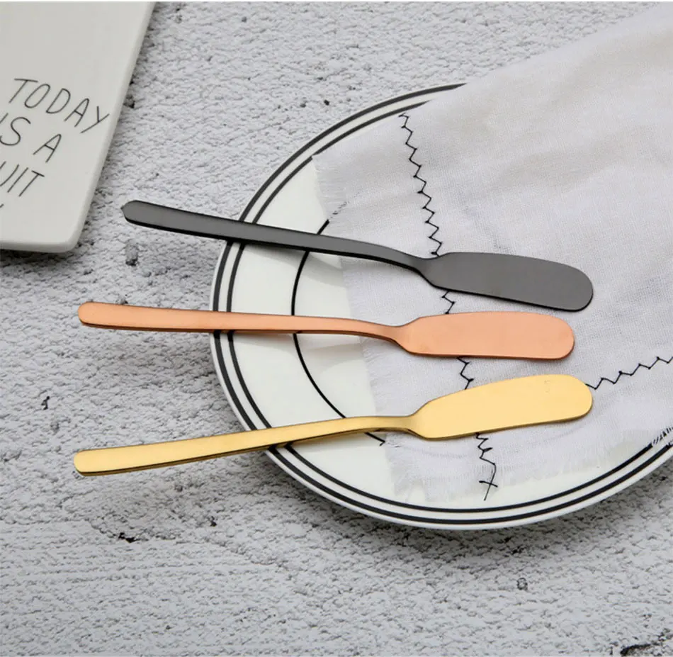 304 Stainless Steel Butter Knife Cheese Dessert Jam Spreaders Cream Gold Black Rose Gold Knifes Western Cutlery Breakfast Tool (10)