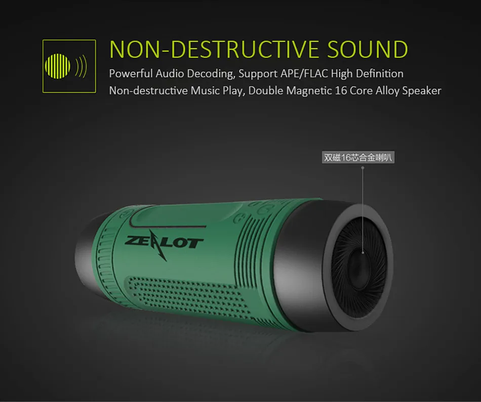 ZEALOT S1 Cycling Stereo Blue tooth Speaker Wireless Column Subwoofer LED Flashlight FM Radio 4000mAh Battery TF Card Play - ANKUX.COM