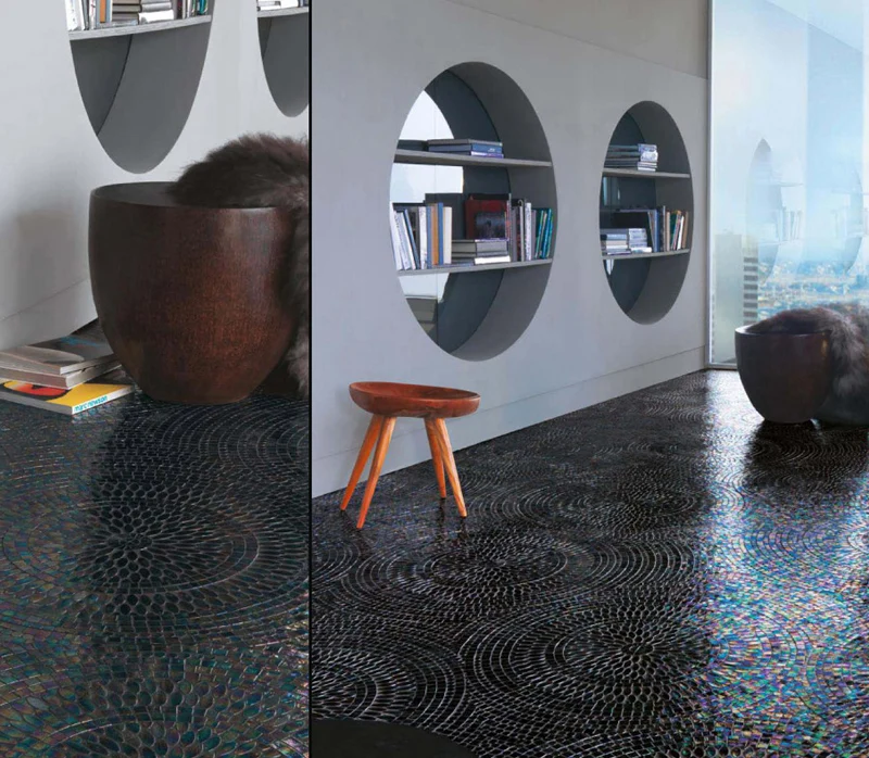 round shape bathroom floor wall glass art mosaic tile deco