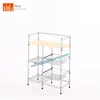 Bamboo Top Chrome Wire Kitchen Cart basket shelf for Kitchen living room home use