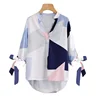 /product-detail/v-neck-patchwork-bow-abstract-geometric-print-ladies-blouse-60735405131.html