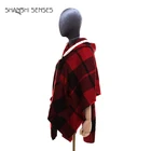 Ladies red plaid pocketed stoles winter poncho scarf