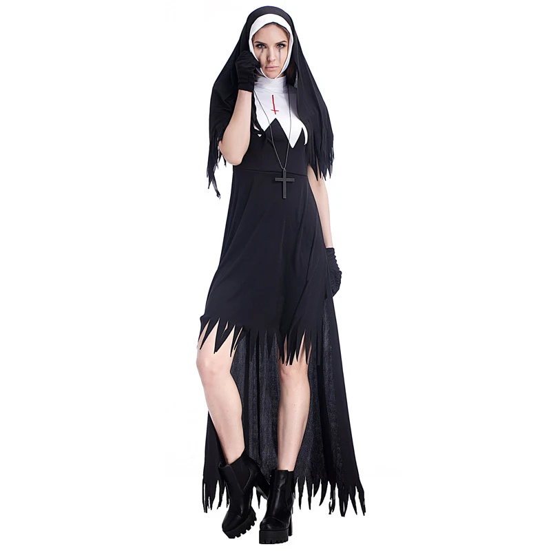 Novo estilo de venda quente fantasia Halloween malha sexy freira traje cosplay