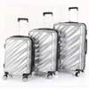 silver 3 pcs set double zipper wheeled plastic trolley case with TSA lock abs pc hard case suitcase