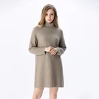 New Arrival Casual Cashmere Dress Women Long Sleeve Turtleneck Computer Knitted Cashmere Sweater Dress