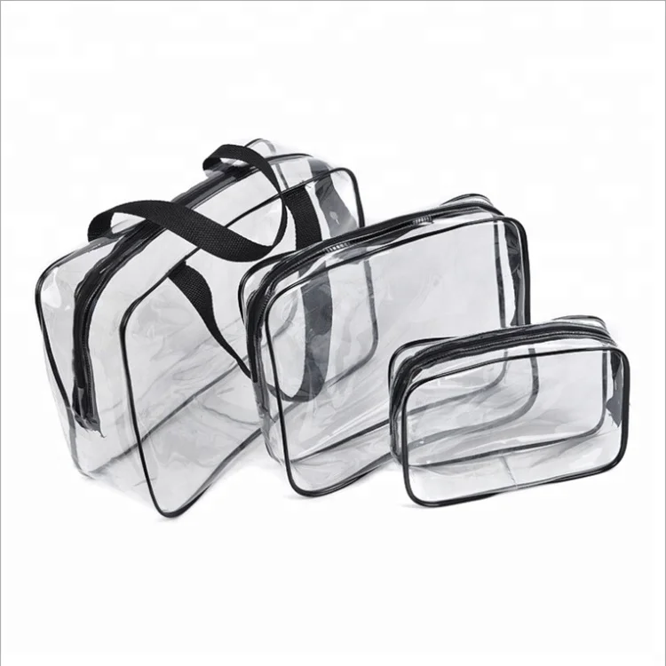 3 pieces makeup pouch travel clear PVC toiletry bag cosmetic bag with handle, Black brown red blue
3 pieces makeup pouch travel clear PVC toiletry bag cosmetic bag with handle, Black brown red blue