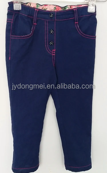 beautiful baby girls flowers printed back pockets blue denim jeans for Autumn