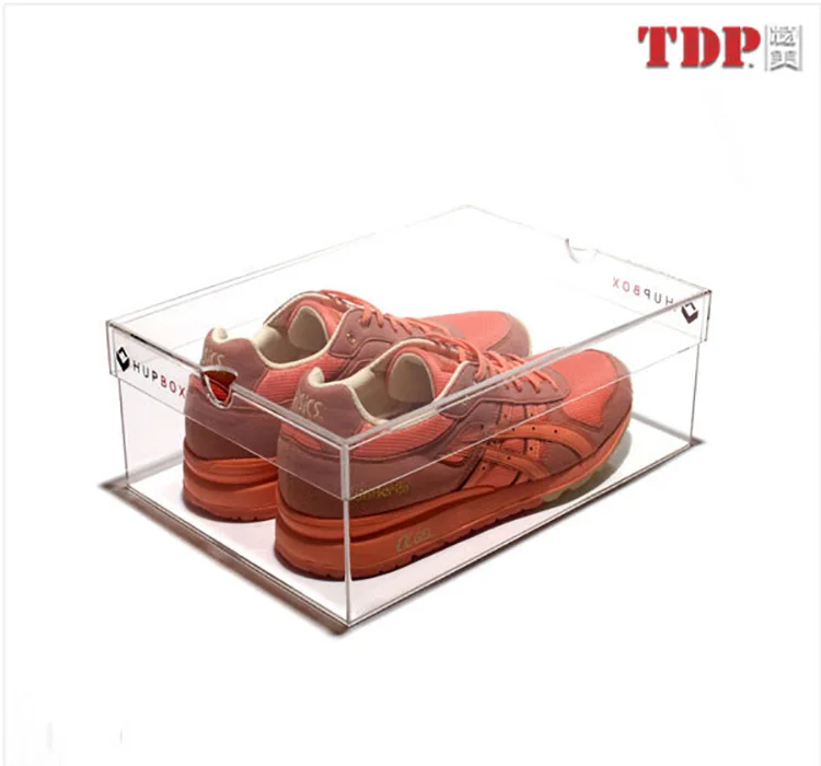 Factory customized clear acrylic portable shoes storage box acrylic shoe display box