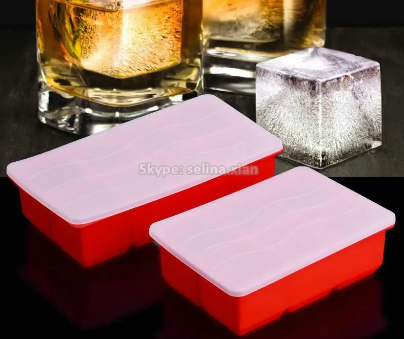 8 Cavity Whiskey King Square Silicone Ice Cube Tray With Lid