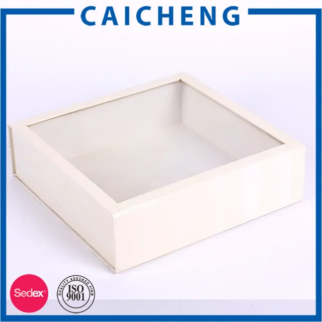 custom made foldable white cardboard box with transparent lid