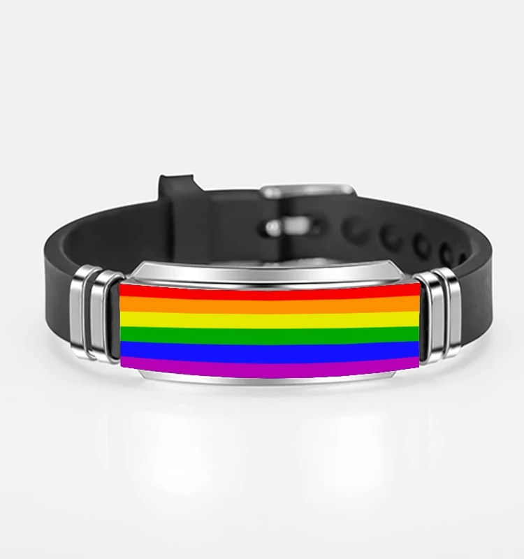 Custom Couple Gay Pride Rainbow Stainless Steel Black Silicone Wristband Adjustable Bracelet
Custom Couple Gay Pride Rainbow Stainless Steel Black Silicone Wristband Adjustable Bracelet