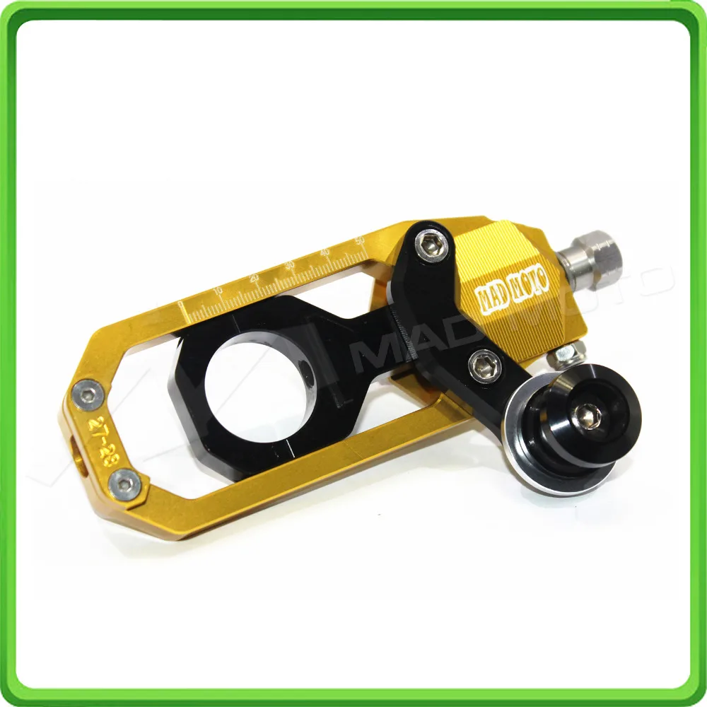 Motorcycle Chain Tensioner Adjuster with paddock bobbins kit for Yamaha R1 YZF-R1 2004 2005 Gold&Black (8)