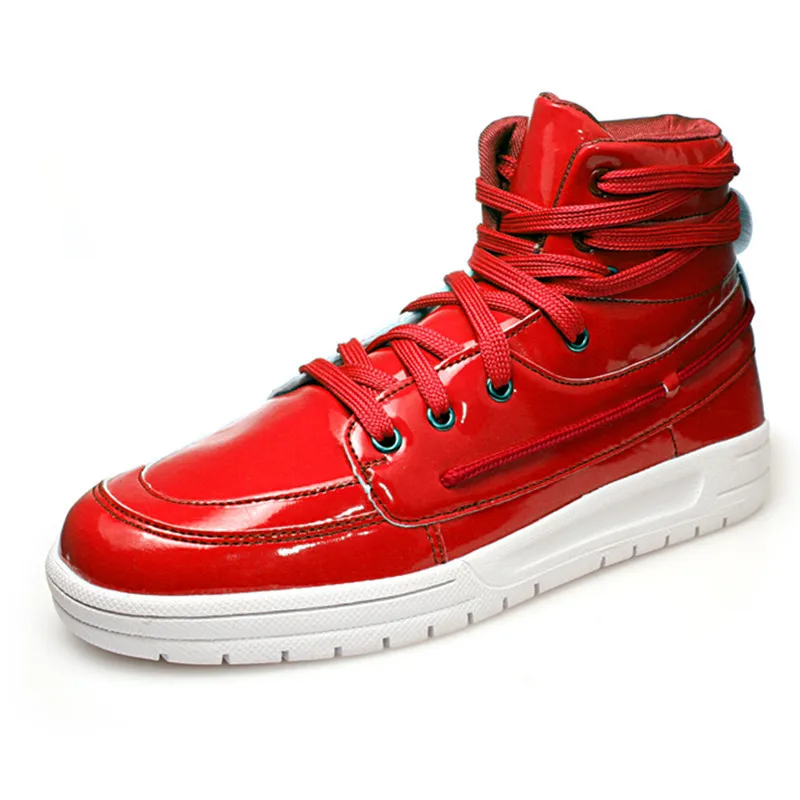 New Fashion 2015 High Top Sneakers For Men PU Leather Red White Black Mens Casual Autumn Winter Shoes Men High Top Sneakers