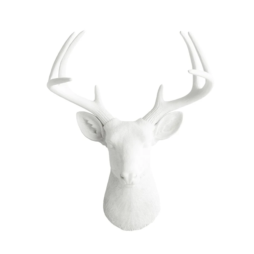 Vintage Artificial de blanco cabeza de alce montado en la pared de la cabeza de ciervo con astas