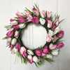 Stunning Festival decoration flower Wreath Valentines Day Wreath 18 Inch Artificial Silk Tulip Front Door Wreath
