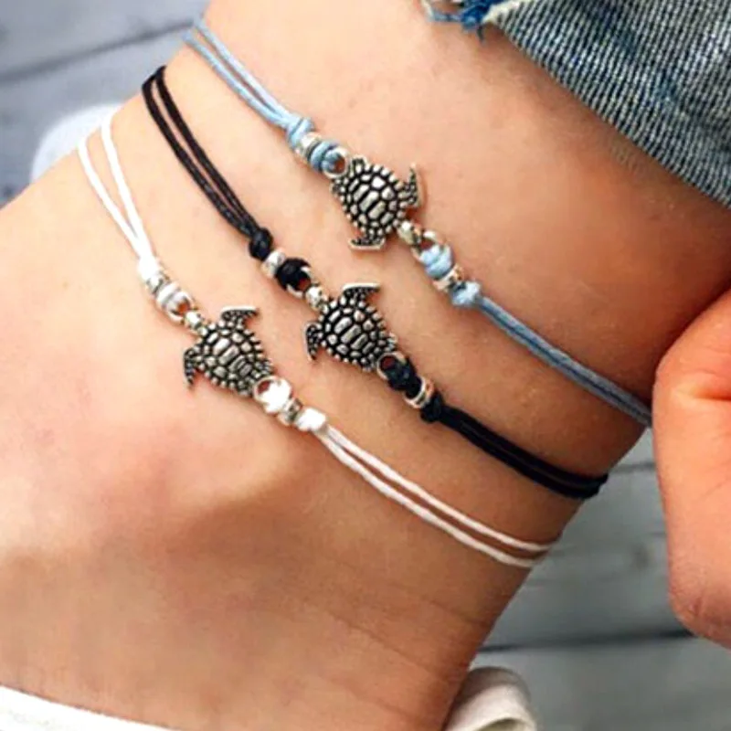 New Arrival Summer Beach Accessories Wax Rope Anklet Bracelet Vintage Sea Turtle Charm Anklet Bracelet, White, black, blue
New Arrival Summer Beach Accessories Wax Rope Anklet Bracelet Vintage Sea Turtle Charm Anklet Bracelet, White, black, blue