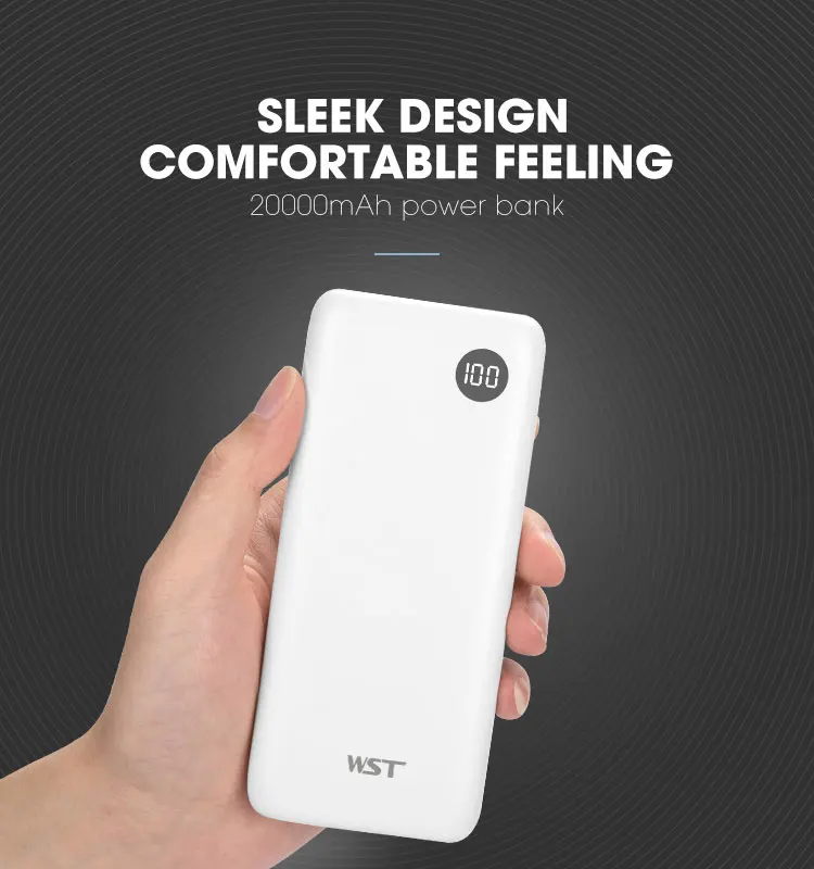 WST ABS Micro USB output input royal sleek 20000 mah portable power bank with digital display screen - ANKUX.COM