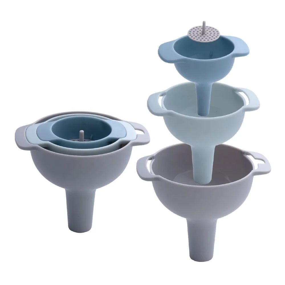 3 piece Food Grade Plastic Kitchen plastic funnel Set with Handle and Detachable Strainer Filter for Transferring of Liquid, Customized
3 piece Food Grade Plastic Kitchen plastic funnel Set with Handle and Detachable Strainer Filter for Transferring of Liquid, Customized