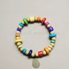 rainbow color wooden bead bracelets, couple stretchable beaded bracelet jewelry, custom logo tag economic promotion jewelry