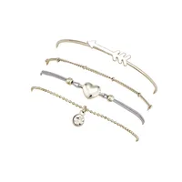 

Wholesale Women Fashion Love Heart Cupid's Arrow Cuff Bracelets Jewelry Multi Layer Silver Adjustable Charm Bracelet Set