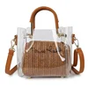 New Fashion Transparent Clear PVC Bag 2 pieces one set Rattan Straw Beach Tote Bags Crossbody Shoulder Women Handbag