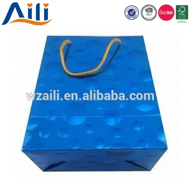 custom handheld fine blue printed gift paper bag manufactures