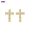 High quality zirconia gold filled stud earrings cross