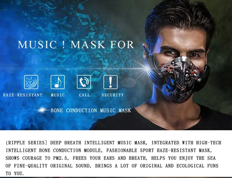Lead-Out Anti Pollution Mask Bone Conduction Headphones Wireless BT 4.0 Smart Masks - ANKUX.COM
