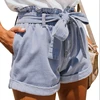 Bulk Wholesale Women Blue Paper Bag Waist Denim Short Jeans
