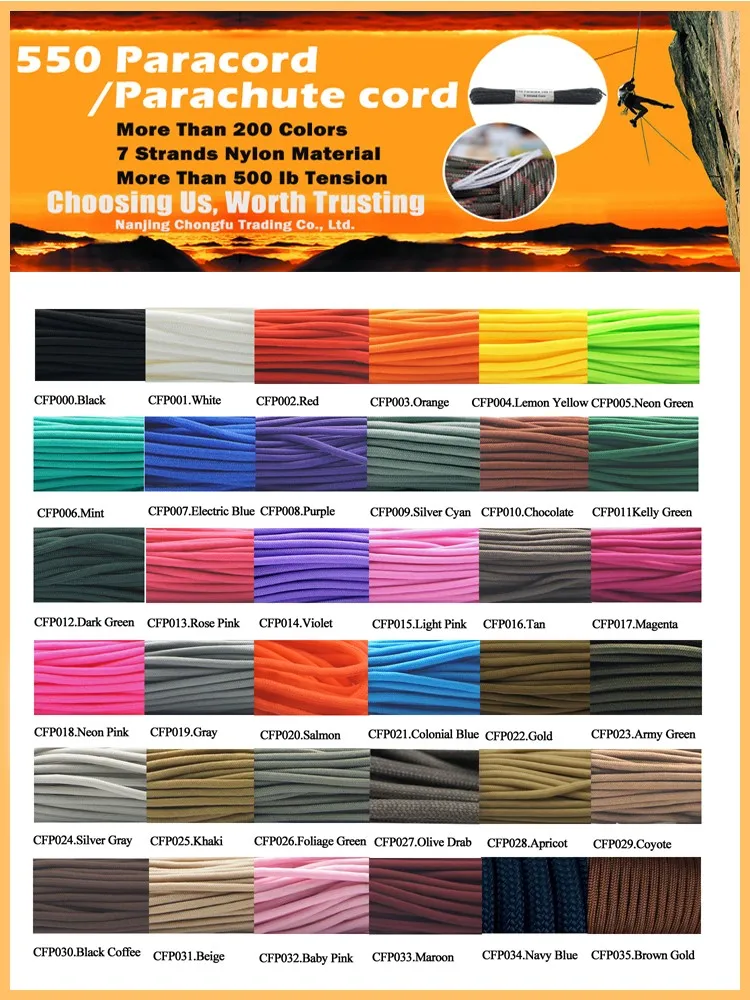 by parachute cord which can be used in an emergency or packaging