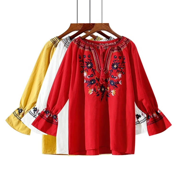 MOLI Women Clothes Puff Sleeve Round Neck With Tassel Tie Casual Embroidered Loose Blouse, Red
MOLI Women Clothes Puff Sleeve Round Neck With Tassel Tie Casual Embroidered Loose Blouse, Red