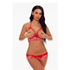 Red color transparent lace open crotch nipple sexy teddy lingerie showing nipples