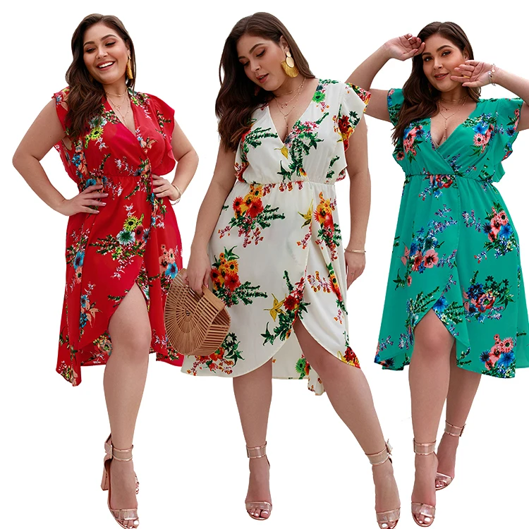 Ladies Hot Sale V Neck High Waist Ruffle Fat Plus Size Clothes Women Floral Dress, As show
Ladies Hot Sale V Neck High Waist Ruffle Fat Plus Size Clothes Women Floral Dress, As show