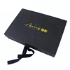 Custom printed luxury black paper cardboard folding clothing gift box with ribbon
