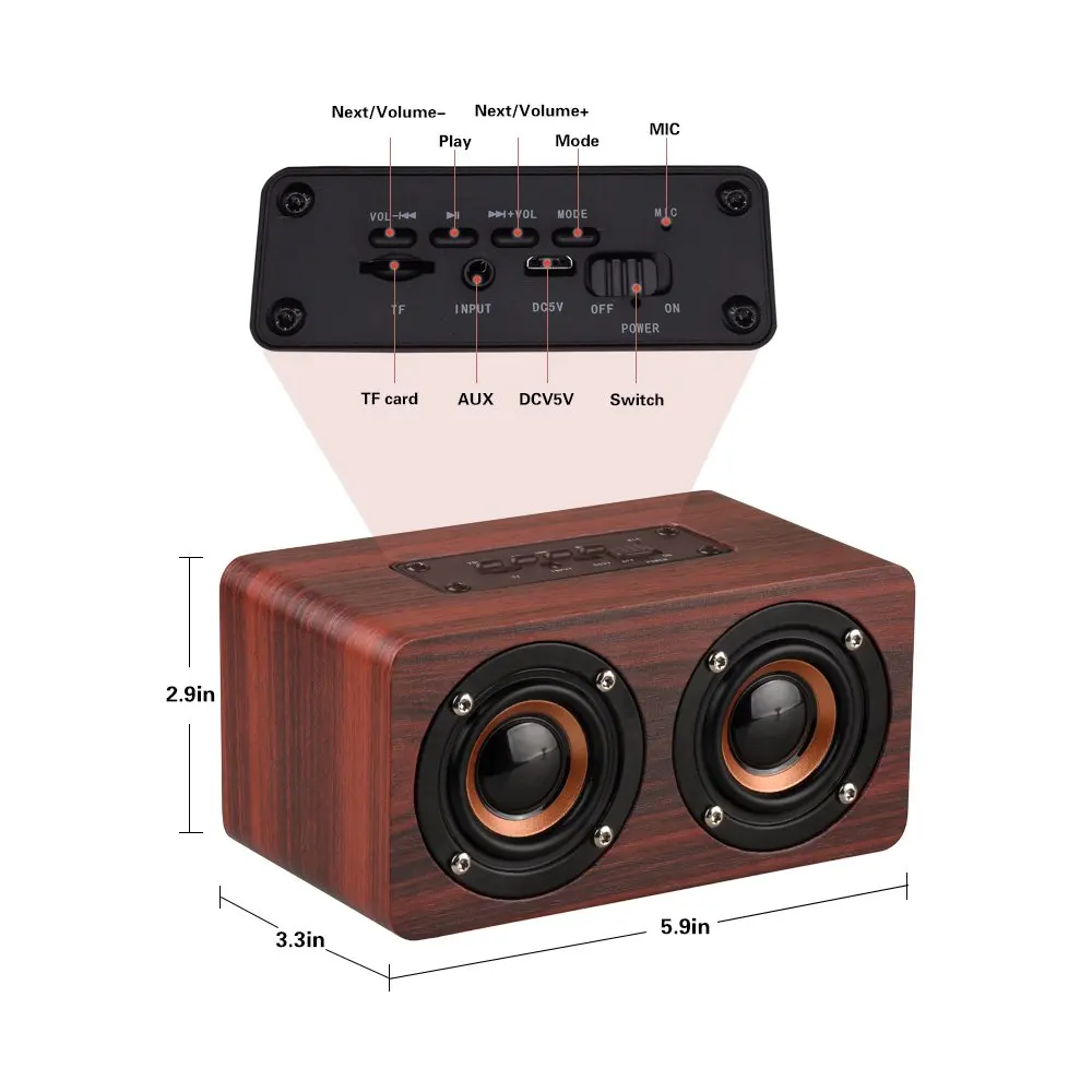 Portable 10W Bluetooth HiFi Sound Wooden Speaker Support TF Card AUX Handsfree Wireless Stereo Speaker - ANKUX.COM