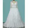 Tulle Scoop Neck A Line Sweep Train Beading Plus Size Wedding Dresses Long Sleeve Lace Bridal Gowns 2018 For Fat Women
