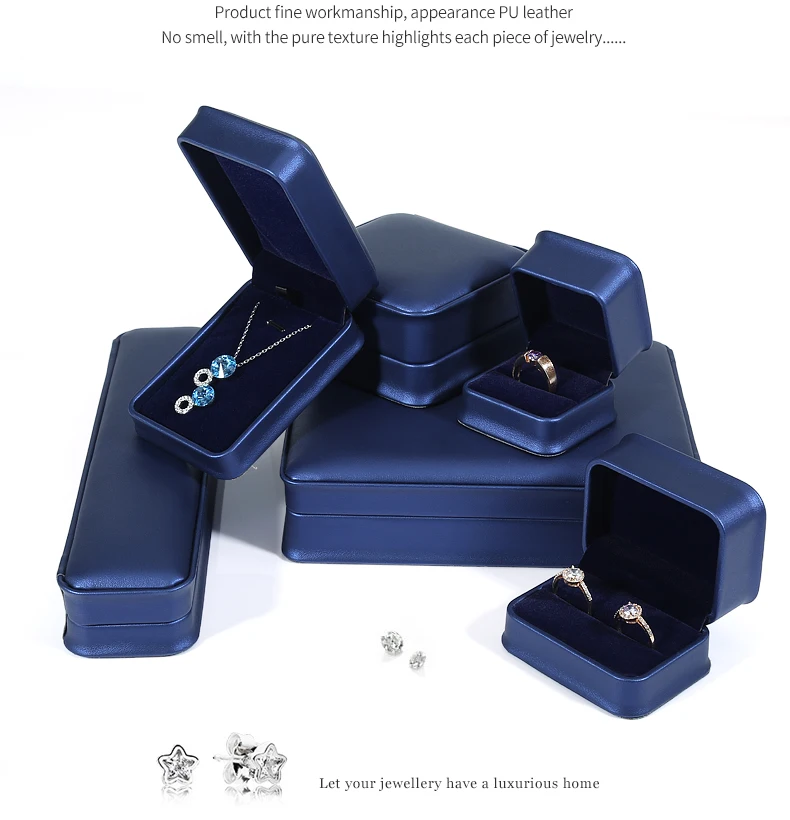 digu custom luxury pu leather blue jewelry box packaging rings