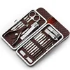 Yimart Brown 18Pcs Stainless Steel Professional Manicure Pedicure Set Kit Nail Scissors Grooming Kit with Travel Case