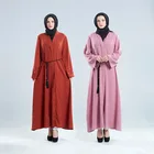 2018 new style wholesale kaftan dress women islamic clothing with pearls full sleeve with la waist string maxi dress