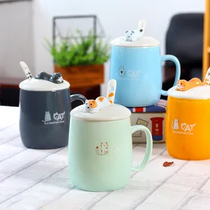 ceramic mugs lid spoon cartoon creative morning mug milk coffee