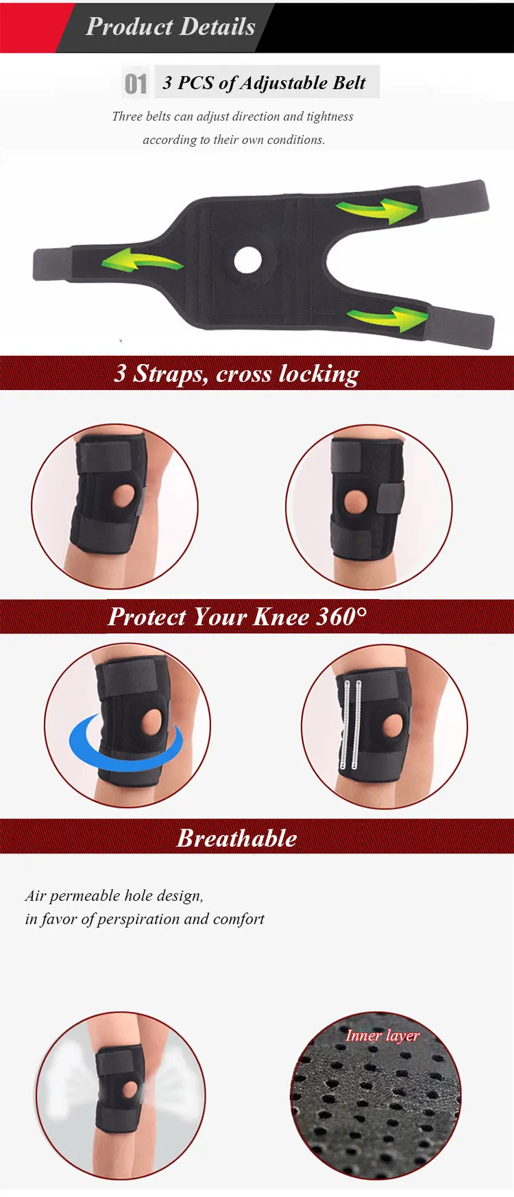 magnetic neoprene sport knee wraps support protection brace with open patella (3)