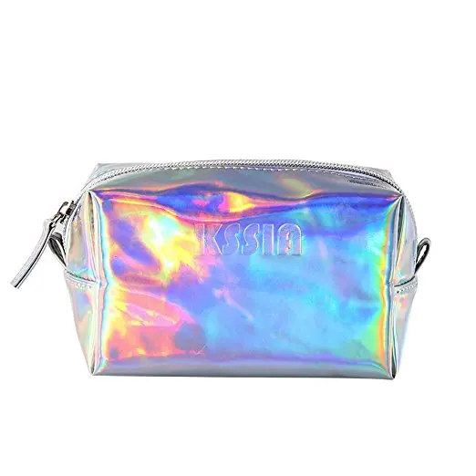 Shiny Silver Pvc Holographic Makeup Bag Cosmetic Bags Pouch Shiny Silver Pvc Holographic Makeup Bag Cosmetic Bags Pouch Toiletry Storage Wash Metallic Rainbow